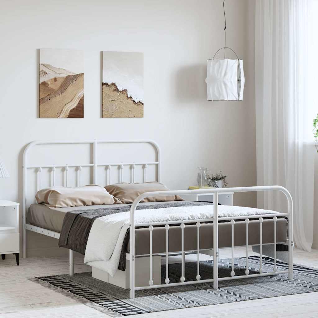 vidaXL Metal Bed Frame without Mattress with Footboard With headboard & footboard White