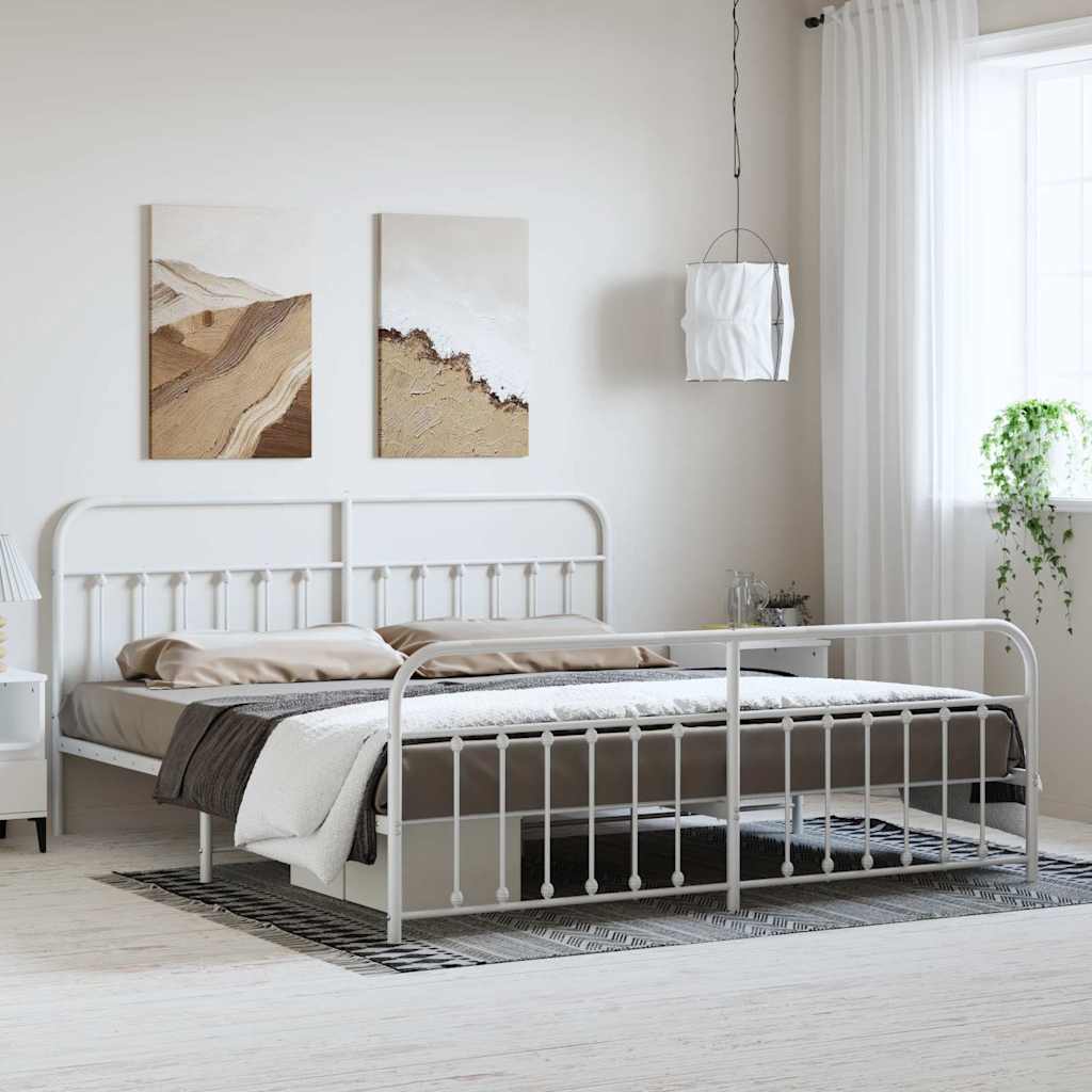 vidaXL Metal Bed Frame without Mattress with Footboard With headboard & footboard White