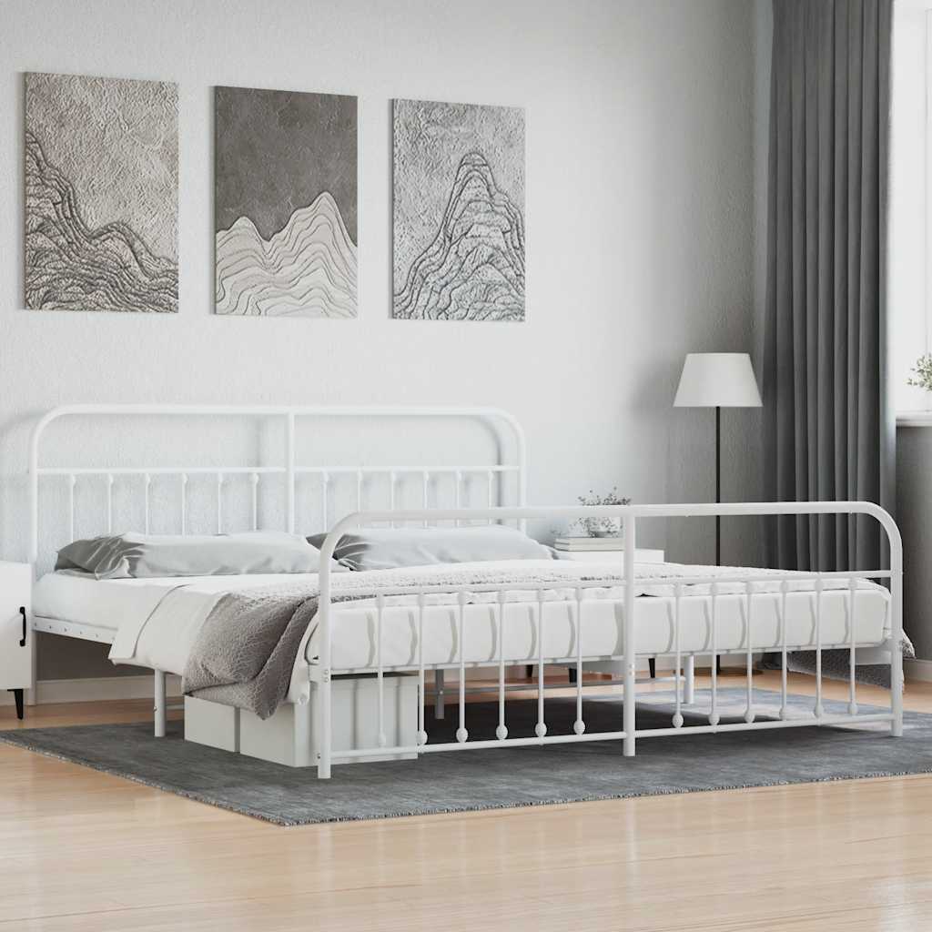 vidaXL Metal Bed Frame without Mattress with Footboard With headboard & footboard White