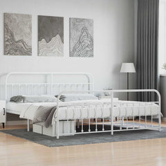 vidaXL Metal Bed Frame without Mattress with Footboard With headboard & footboard White
