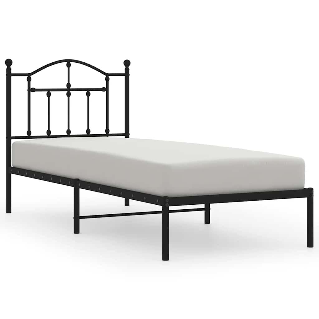 vidaXL Metal Bed Frame without Mattress with Headboard Black 90x190cm 2