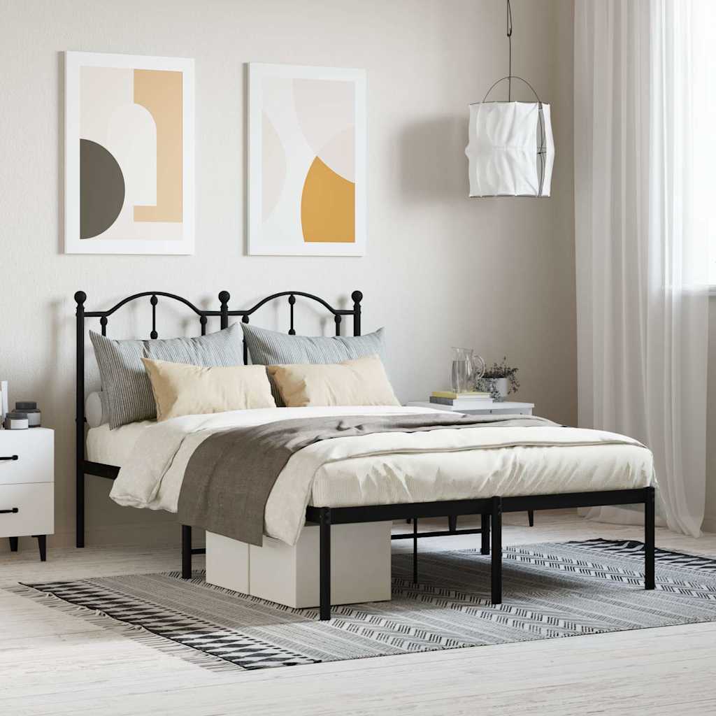 vidaXL Metal Bed Frame without Mattress with Headboard Black 120x200cm 1