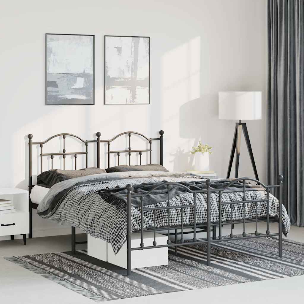 Metal Bed Frame without Mattress Footboard Headboard Black