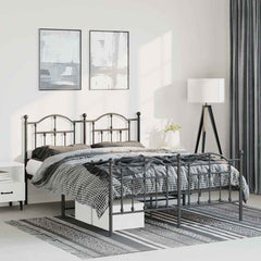 Metal Bed Frame without Mattress Footboard Headboard Black