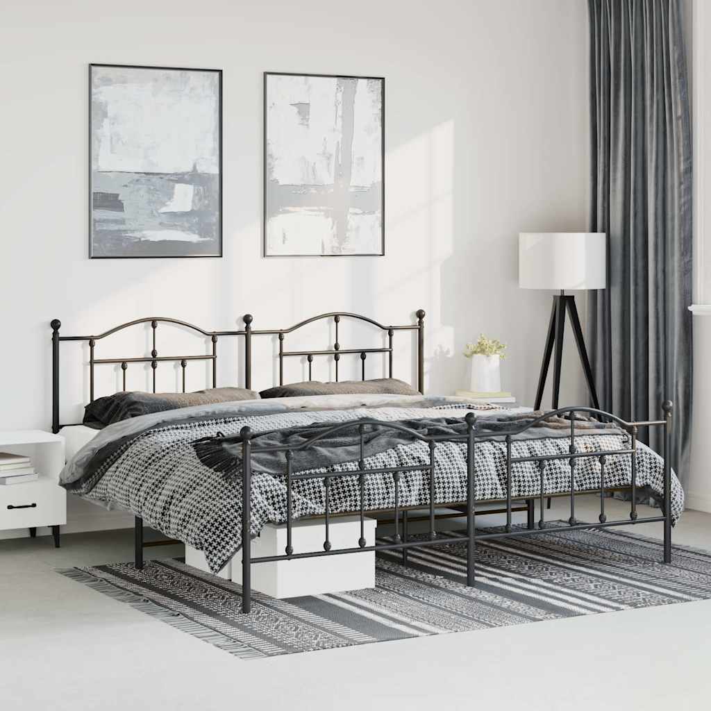 Metal Bed Frame without Mattress Footboard Headboard Black
