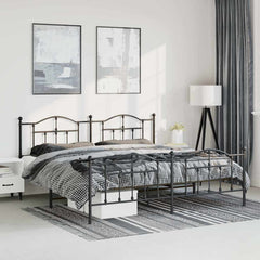 Metal Bed Frame without Mattress Footboard Headboard Black