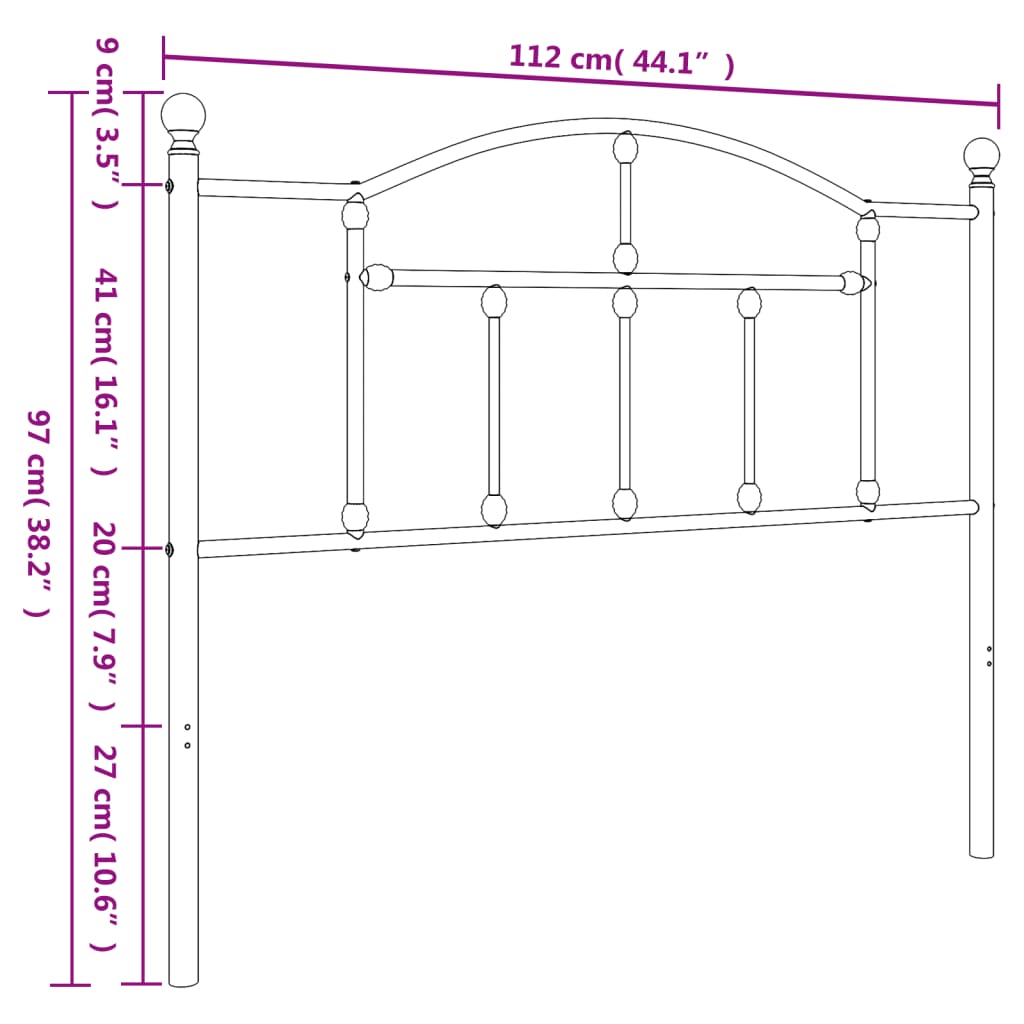 vidaXL Metal Replace Headboard Black 107 cm 6