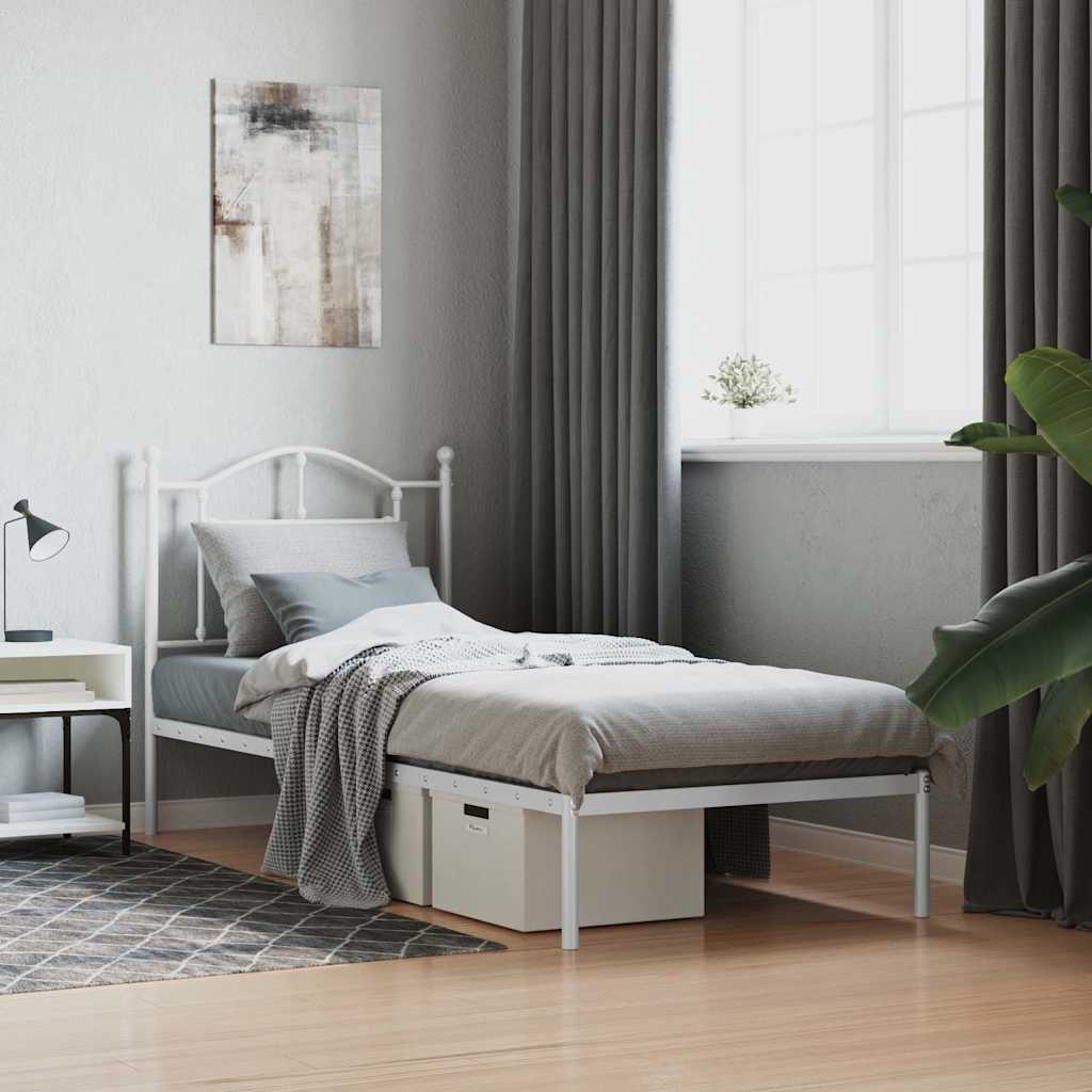 vidaXL Metal Bed Frame without Mattress with Headboard White 90x190cm 1