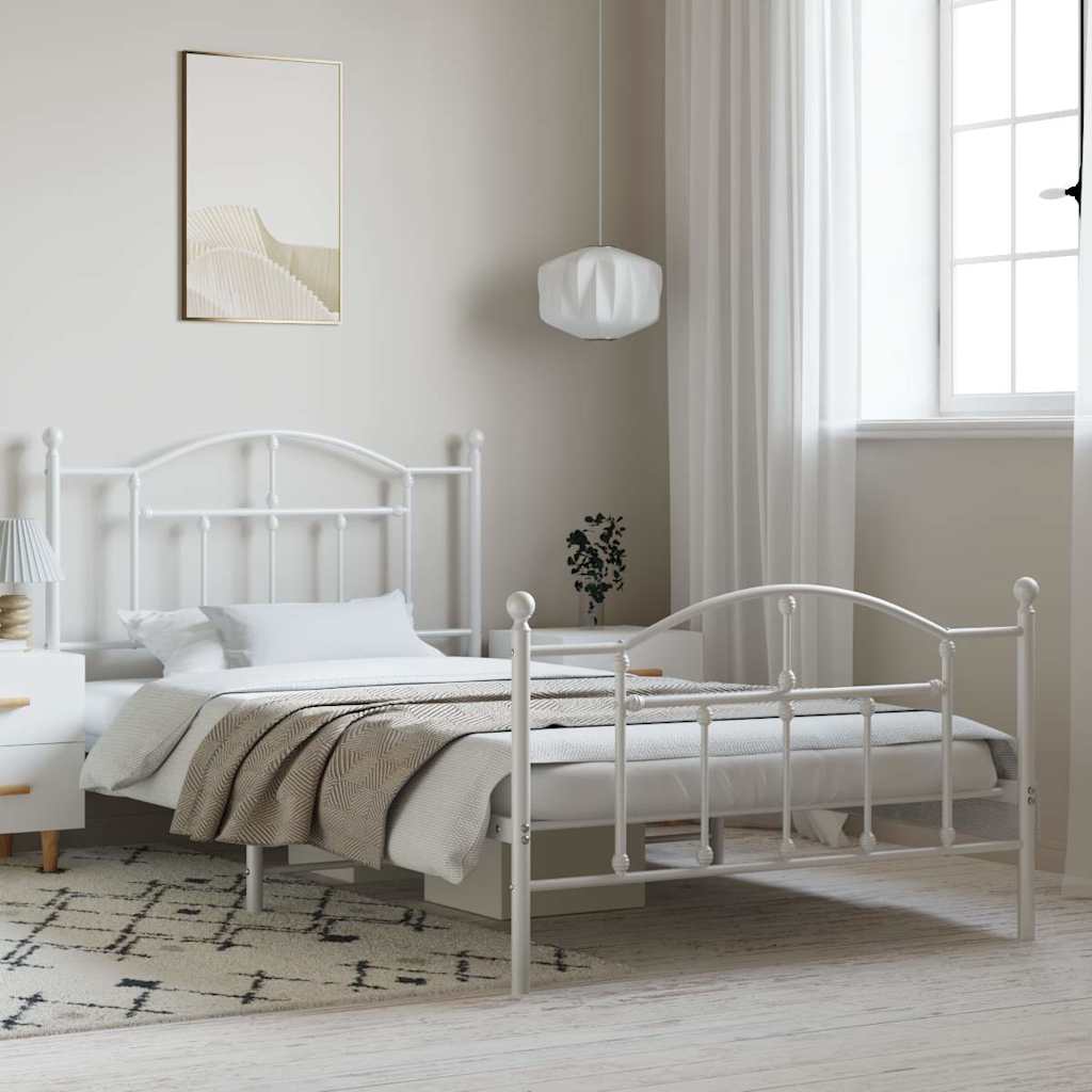 Metal Bed Frame without Mattress with Footboard with Headboard & Footboard White 100 cm 200 cm