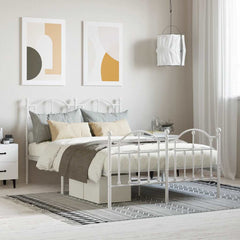 Metal Bed Frame without Mattress with Footboard with Headboard & Footboard White 120 cm 190 cm