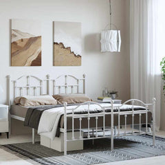 Metal Bed Frame without Mattress Footboard Headboard White