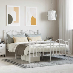 Metal Bed Frame without Mattress with Footboard with Headboard & Footboard White 140 cm 200 cm