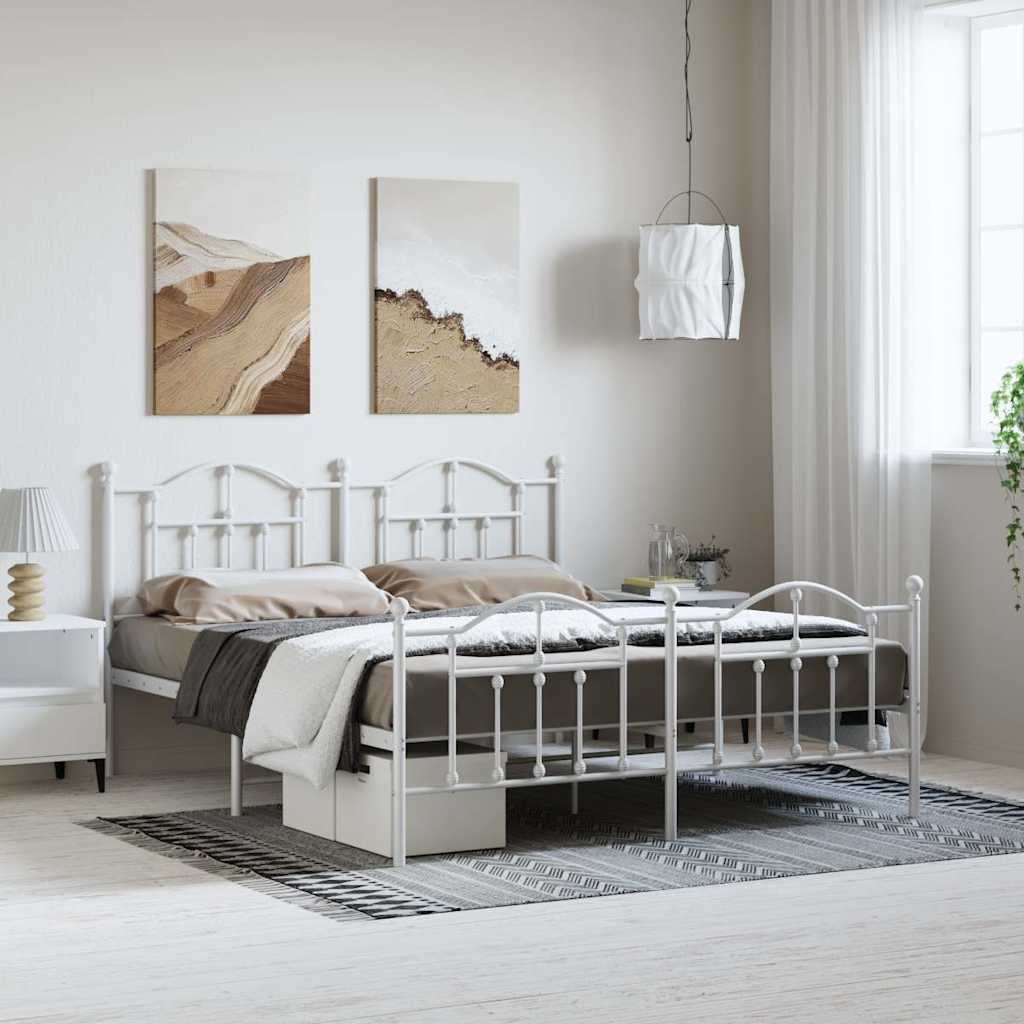 Metal Bed Frame without Mattress with Footboard with Headboard & Footboard White 183 cm 213 cm