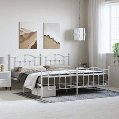 Metal Bed Frame without Mattress with Footboard with Headboard & Footboard White 193 cm 203 cm