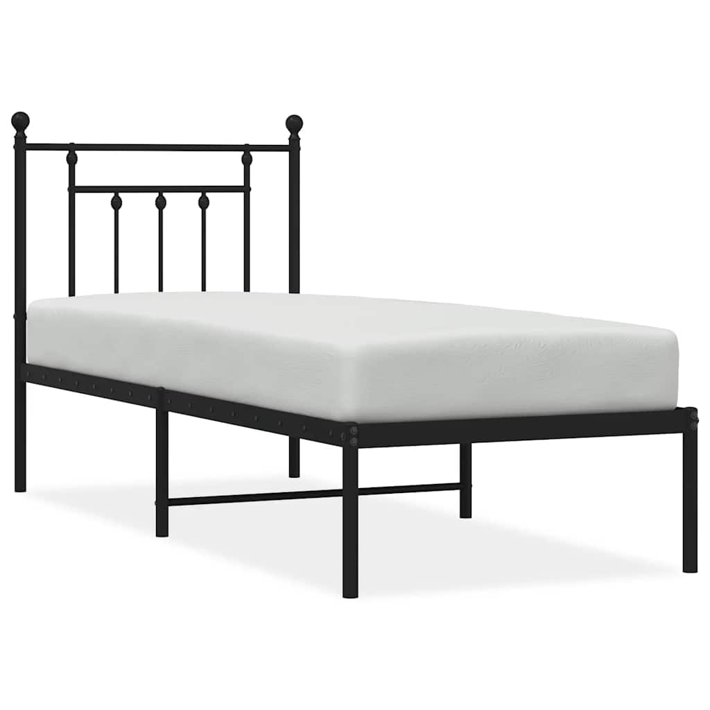 vidaXL Metal Bed Frame without Mattress with Headboard Black 75x190cm 2