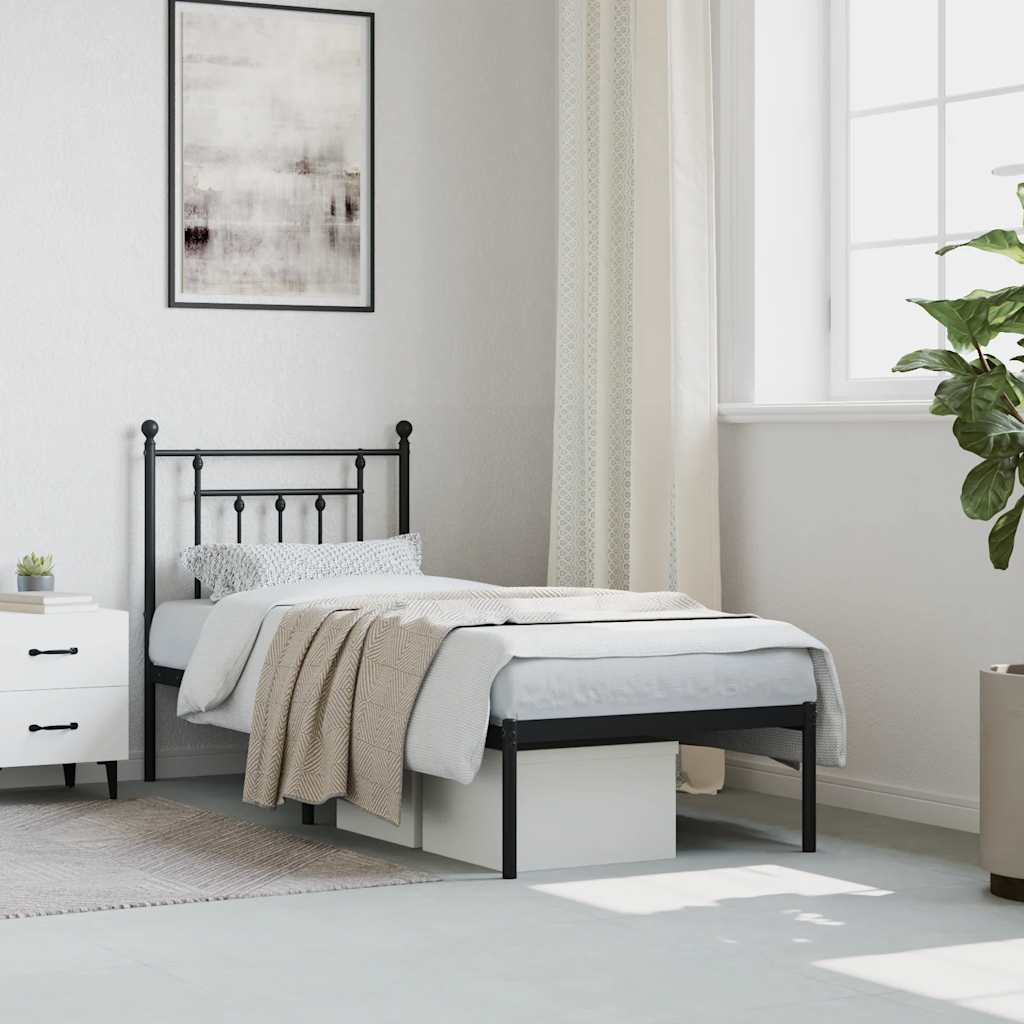 vidaXL Metal Bed Frame without Mattress with Headboard Black 75x190cm 3