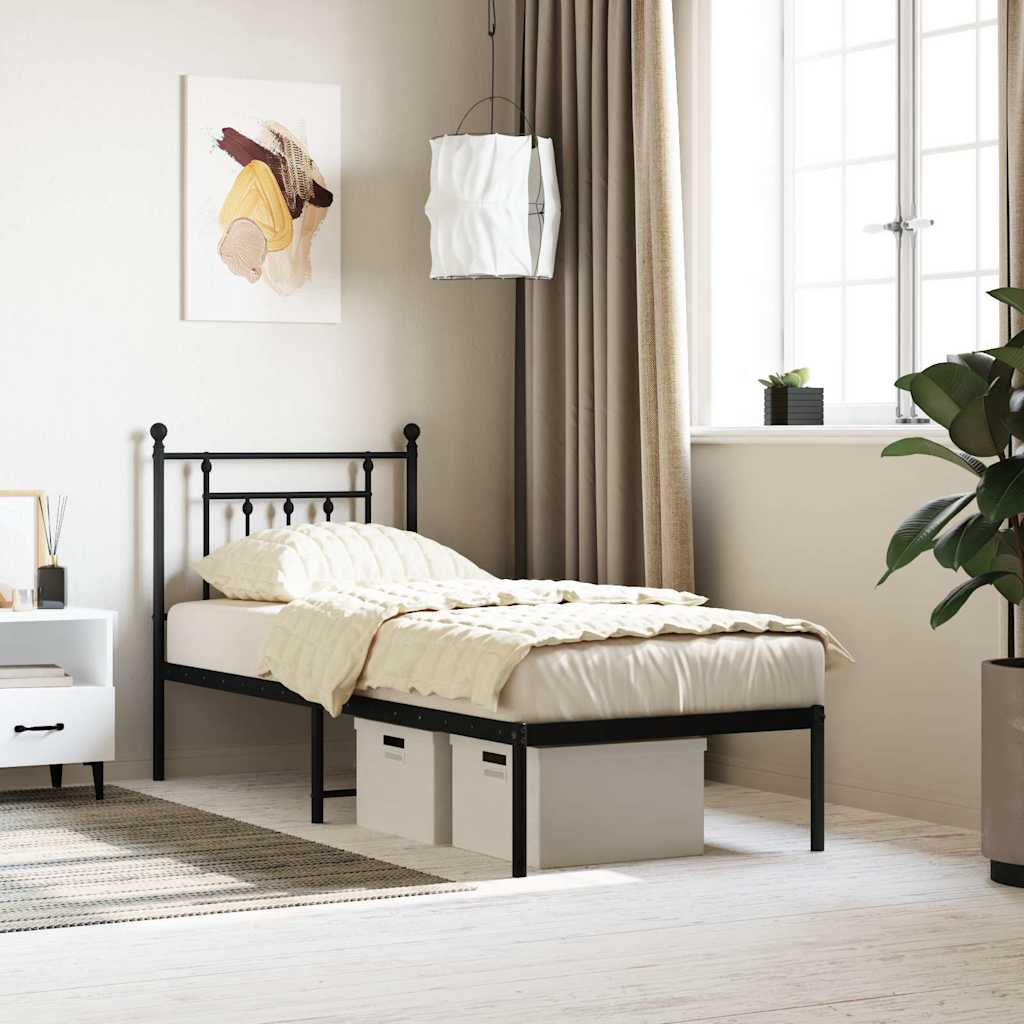 vidaXL Metal Bed Frame without Mattress with Headboard Black 75x190cm 1
