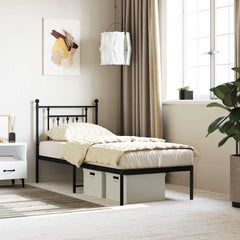 vidaXL Metal Bed Frame without Mattress with Headboard Black 75x190cm 1