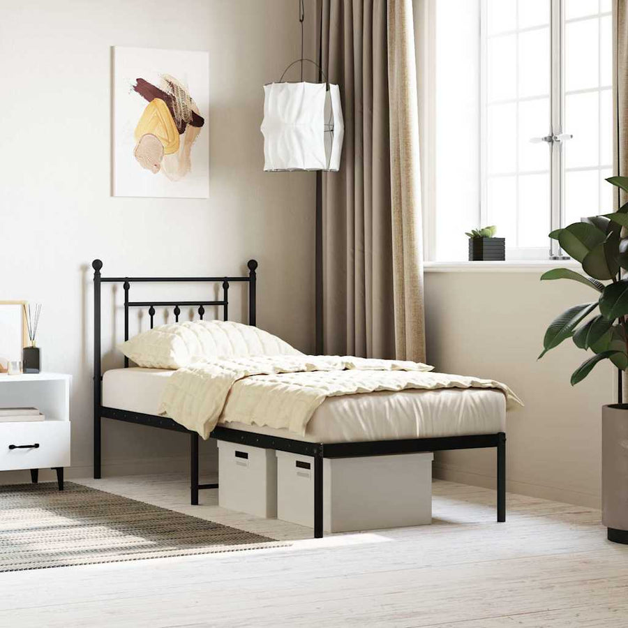 vidaXL Metal Bed Frame without Mattress with Headboard Black 75x190cm 1