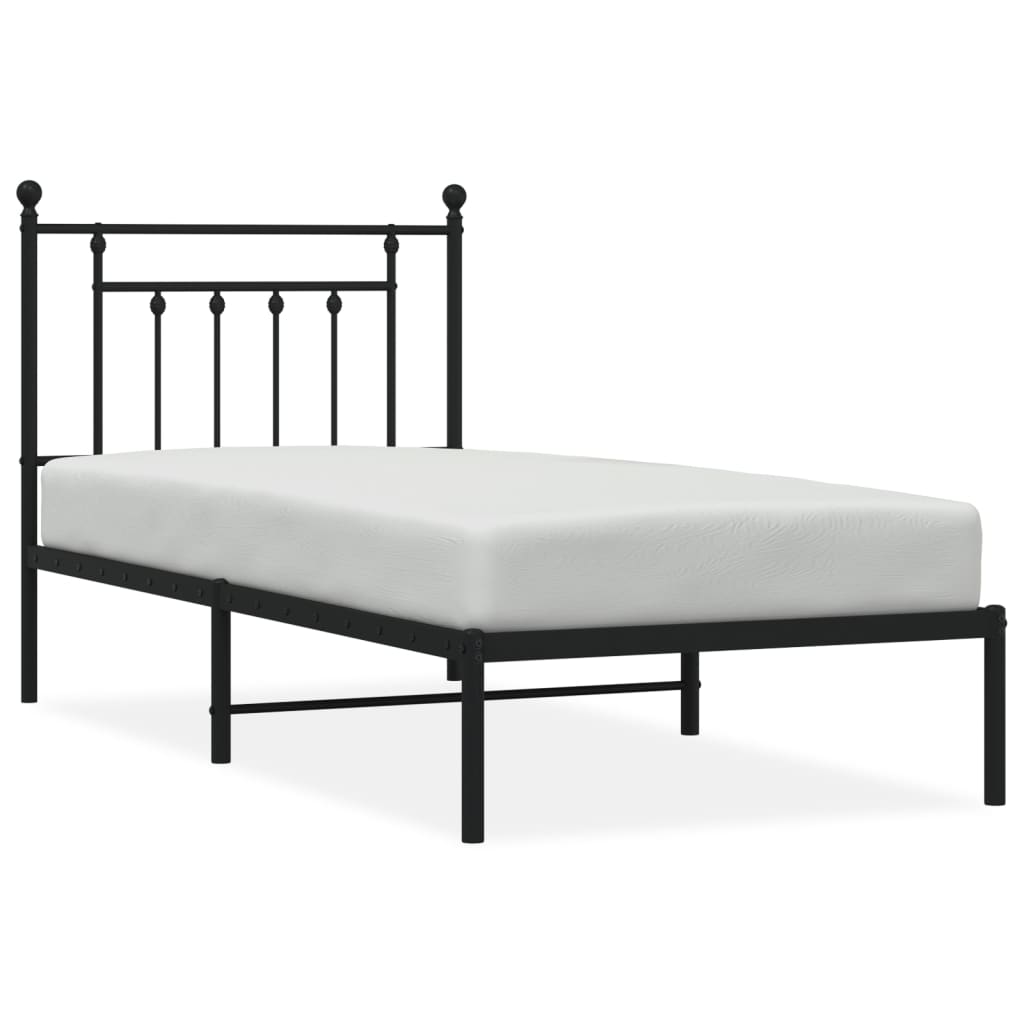 vidaXL Metal Bed Frame without Mattress with Headboard Black 90x190cm 2