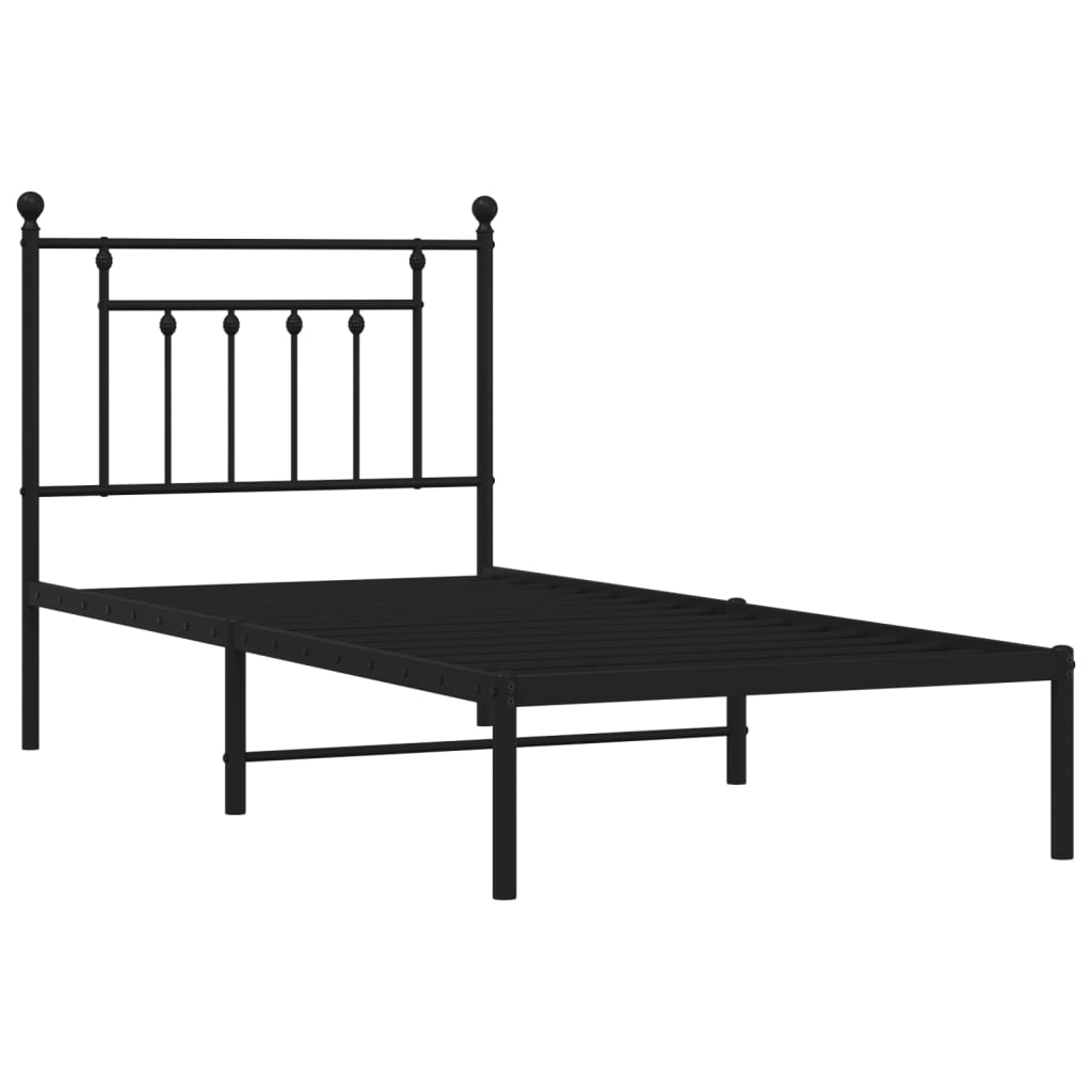vidaXL Metal Bed Frame without Mattress with Headboard Black 90x190cm 3