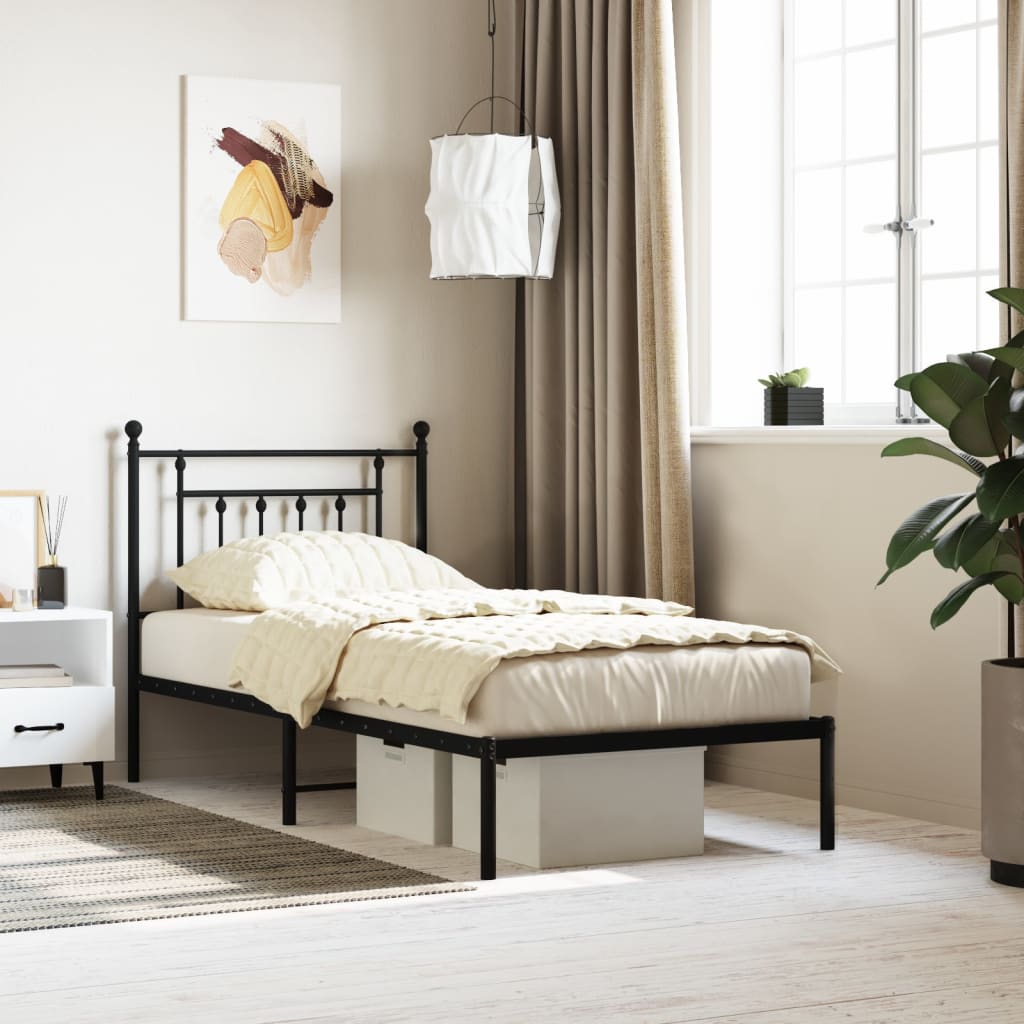 vidaXL Metal Bed Frame without Mattress with Headboard Black 90x190cm 1