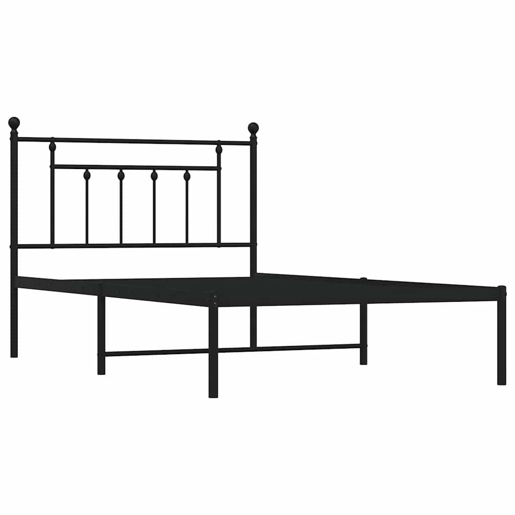 vidaXL Metal Bed Frame without Mattress with Headboard Black 100x200cm 3