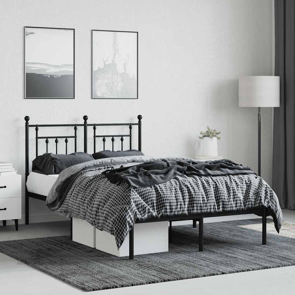 vidaXL Metal Bed Frame without Mattress with Headboard Black 120x190cm 4
