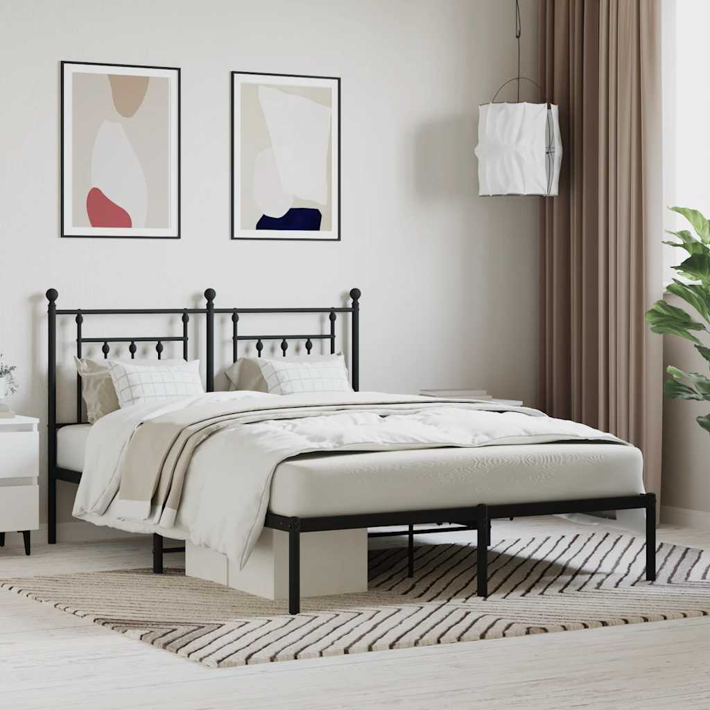 vidaXL Metal Bed Frame without Mattress with Headboard Black 140x190cm 1