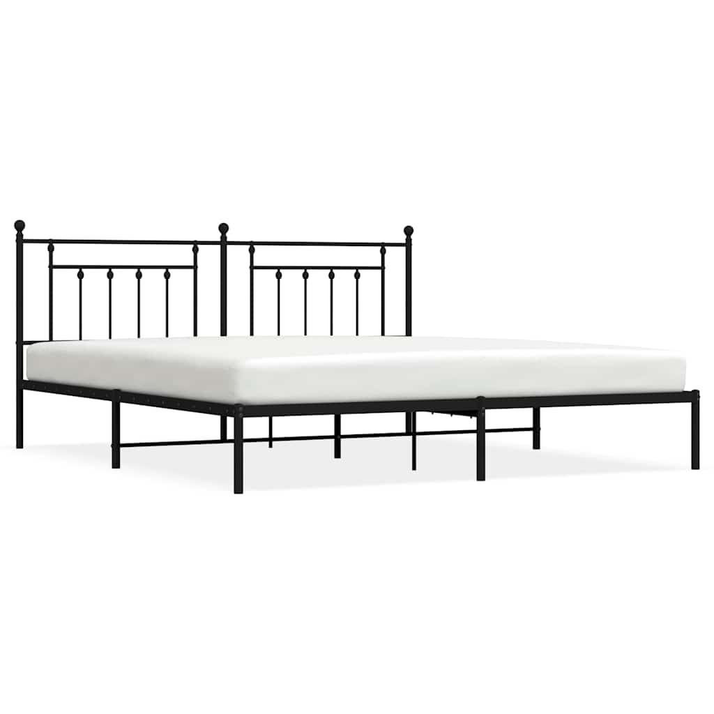 vidaXL Metal Bed Frame without Mattress with Headboard Black 193x203cm 2