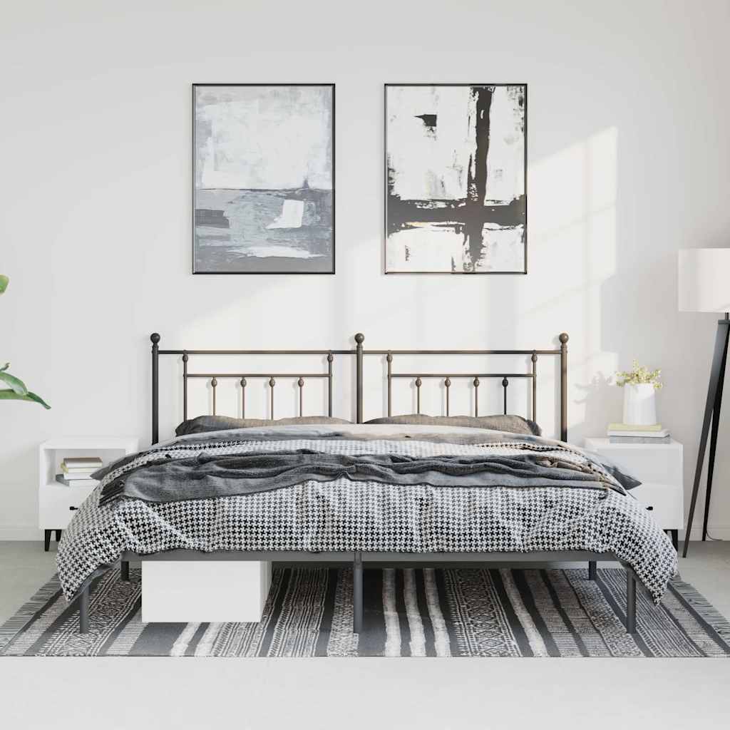 vidaXL Metal Bed Frame without Mattress with Headboard Black 193x203cm 4