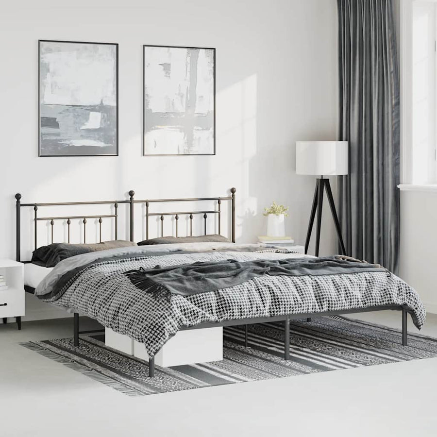 vidaXL Metal Bed Frame without Mattress with Headboard Black 193x203cm 1