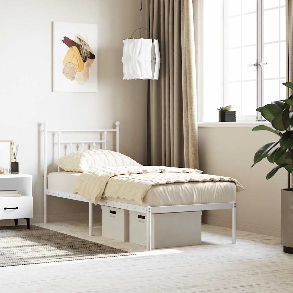 vidaXL Metal Bed Frame without Mattress with Headboard White 75x190cm 1