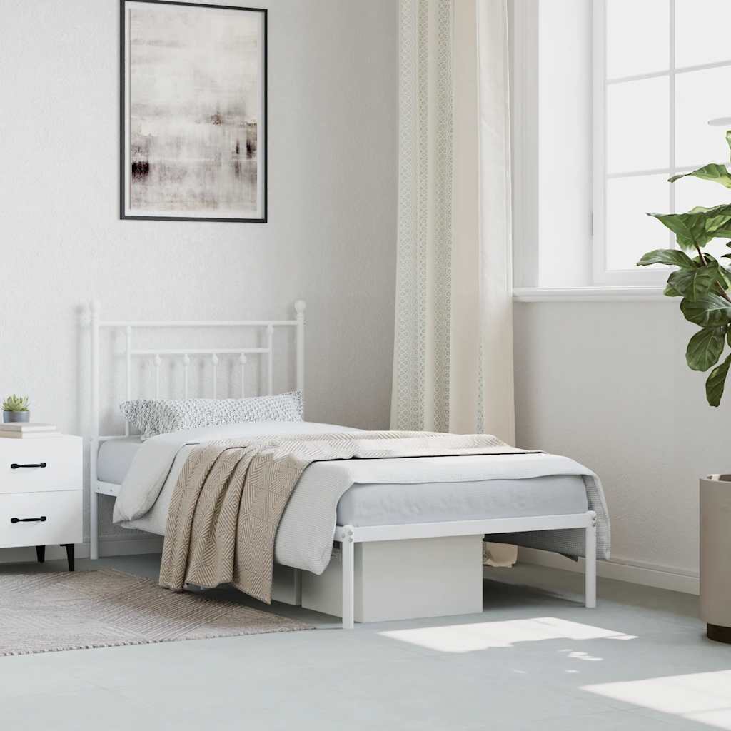 vidaXL Metal Bed Frame without Mattress with Headboard White 90x190cm 4