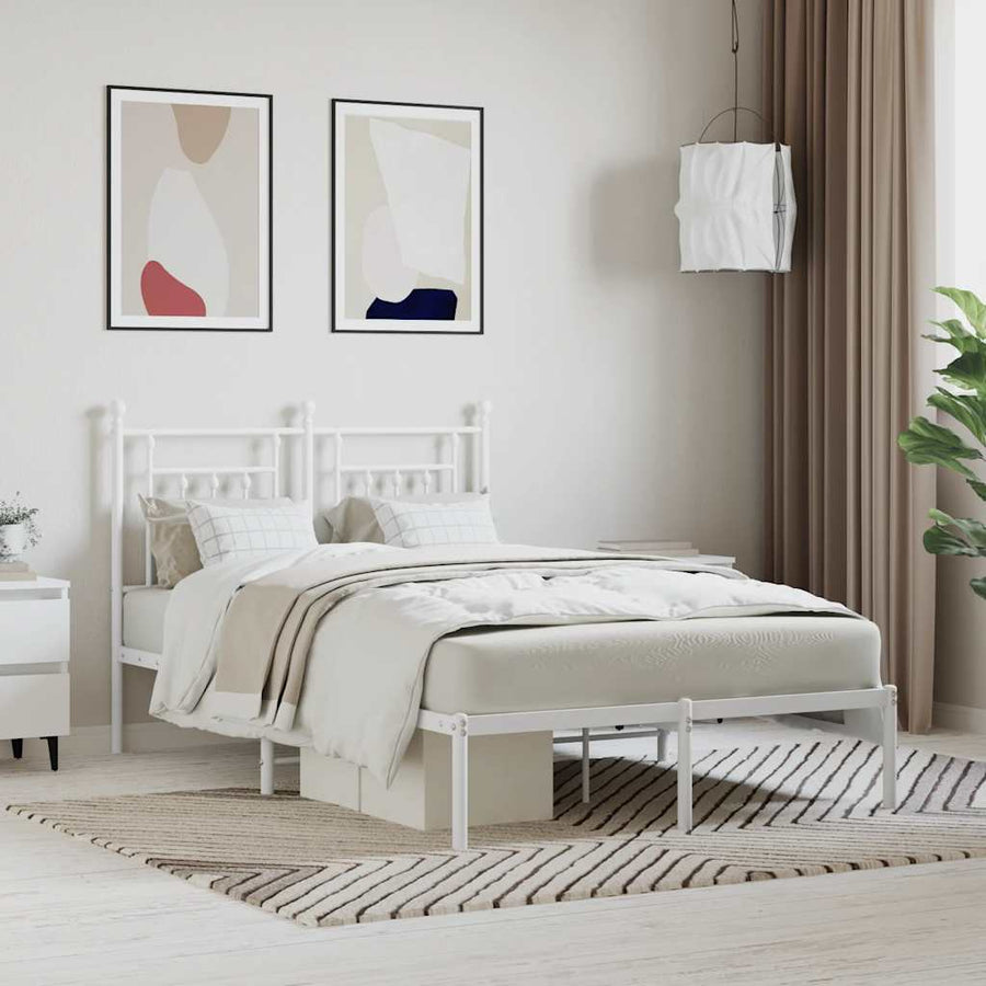 vidaXL Metal Bed Frame without Mattress with Headboard White 120x190cm 1