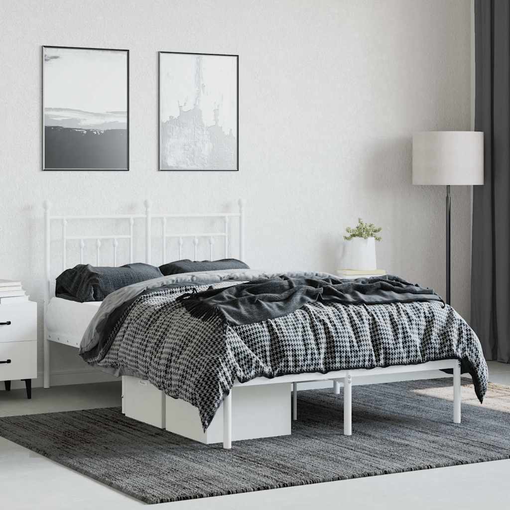 vidaXL Metal Bed Frame without Mattress with Headboard White 120x200cm 4