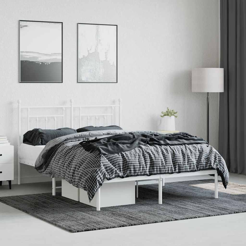 vidaXL Metal Bed Frame without Mattress with Headboard White 140x190cm 4
