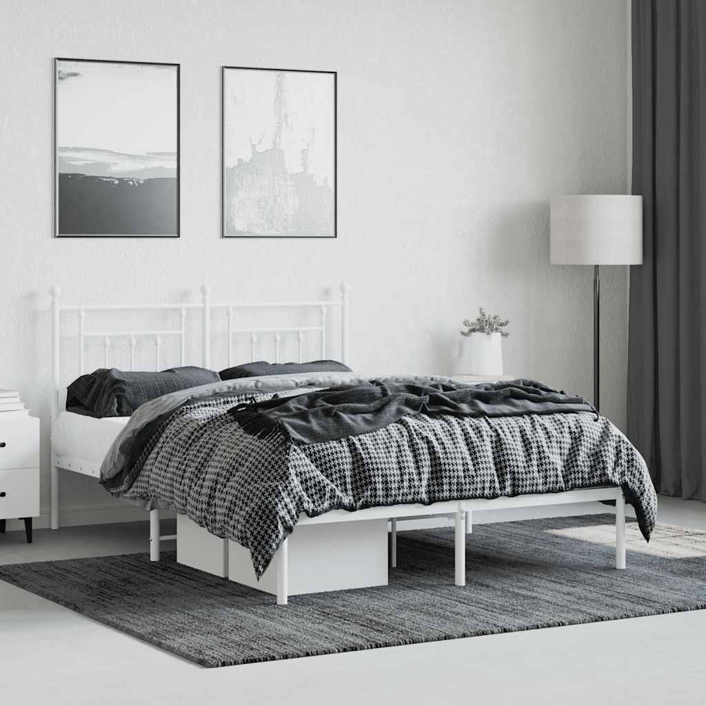 vidaXL Metal Bed Frame without Mattress with Headboard White 140x200cm 4