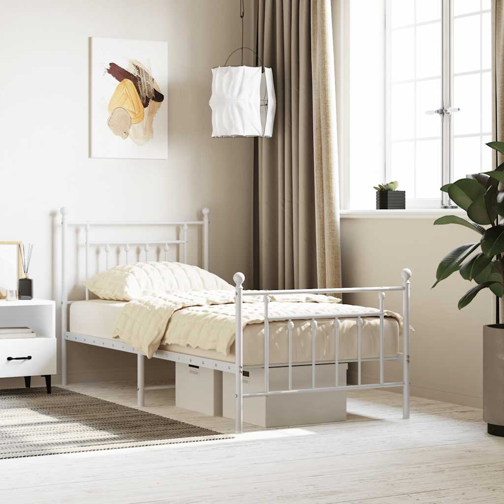 Metal Bed Frame without Mattress Footboard Headboard White