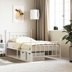 Metal Bed Frame without Mattress with Footboard with Headboard & Footboard White 100 cm 200 cm