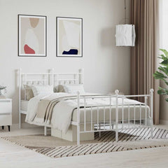 Metal Bed Frame without Mattress with Footboard with Headboard & Footboard White 120 cm 190 cm