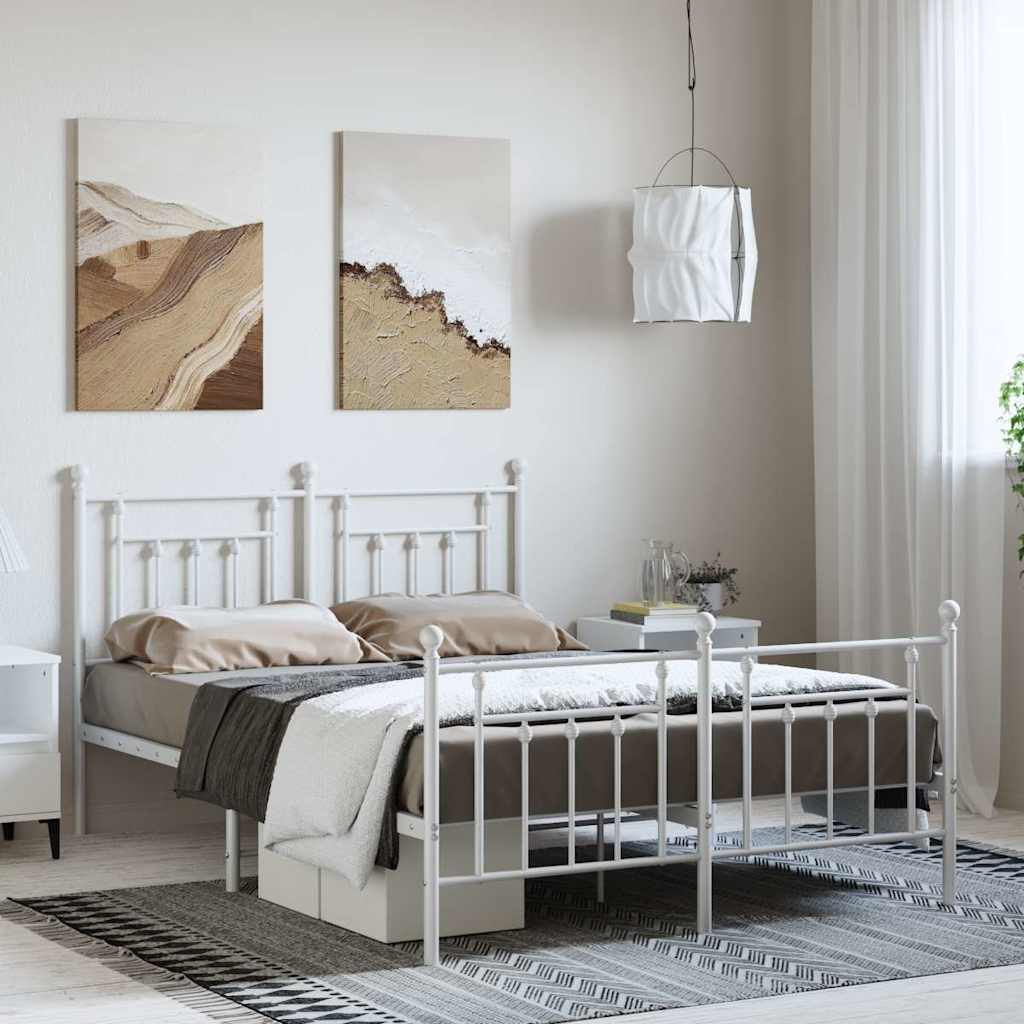 Metal Bed Frame without Mattress with Footboard with Headboard & Footboard White 150 cm 200 cm