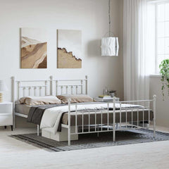 Metal Bed Frame without Mattress with Footboard with Headboard & Footboard White 183 cm 213 cm