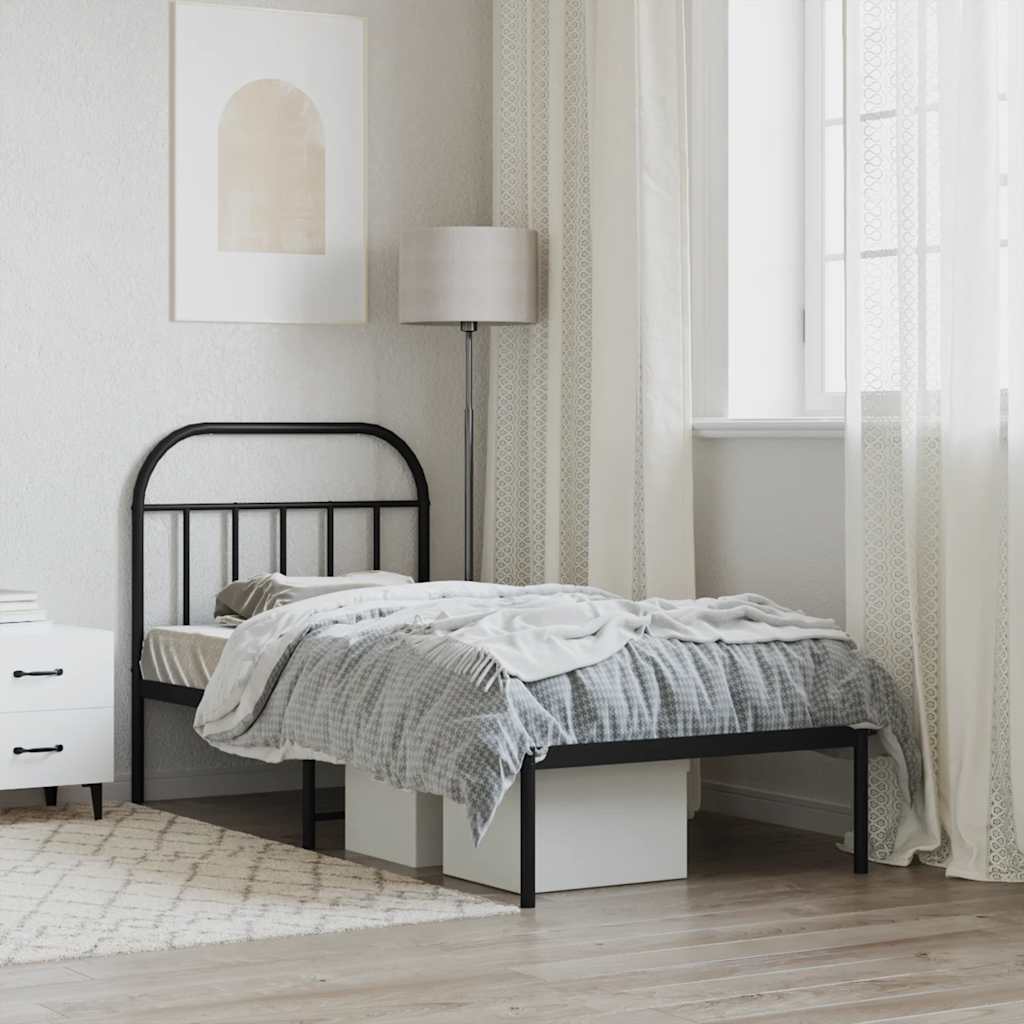 vidaXL Metal Bed Frame without Mattress with Headboard Black 90x200cm 4