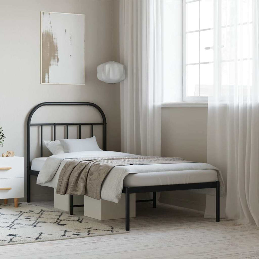 vidaXL Metal Bed Frame without Mattress with Headboard Black 90x200cm 1