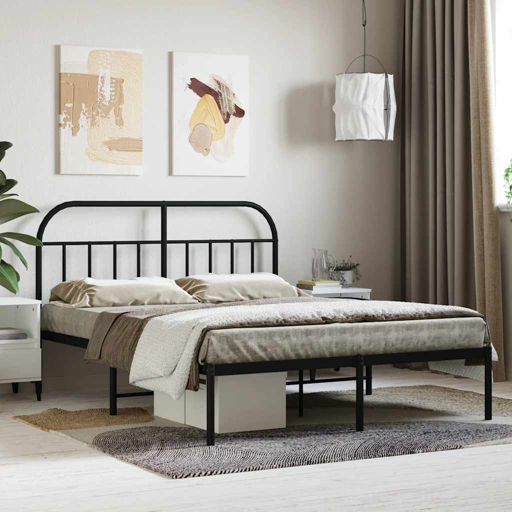 vidaXL Metal Bed Frame without Mattress with Headboard Black 140x190cm 1
