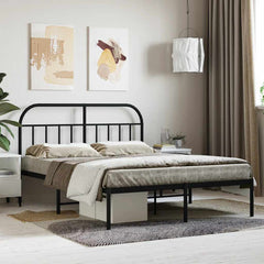 vidaXL Metal Bed Frame without Mattress with Headboard Black 140x190cm 1