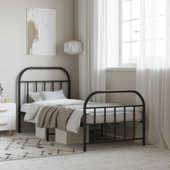 Metal Bed Frame without Mattress with Footboard with Headboard & Footboard Black 90 cm 190 cm
