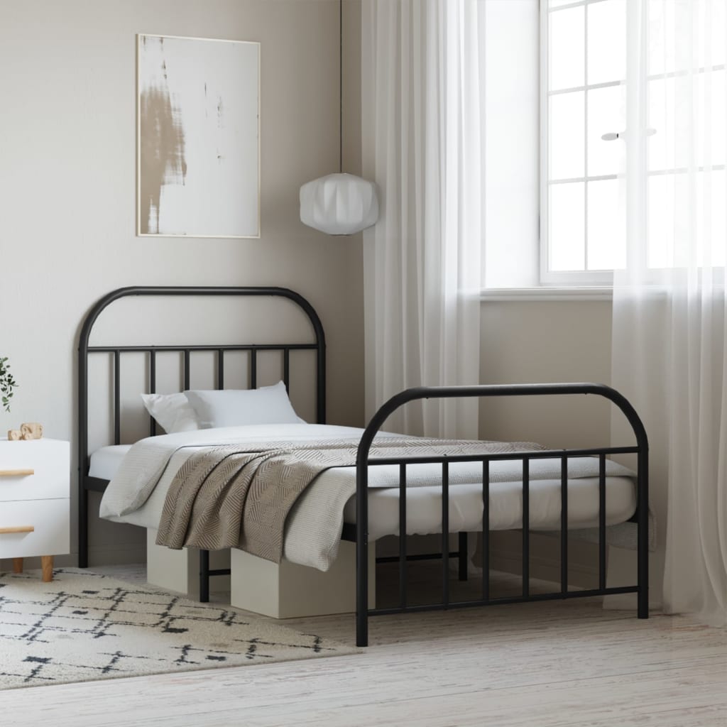 Metal Bed Frame without Mattress with Footboard with Headboard & Footboard Black 107 cm 203 cm