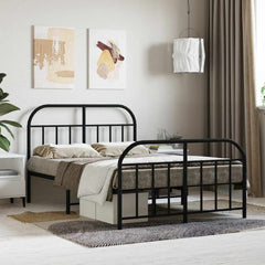 Metal Bed Frame without Mattress with Footboard with Headboard & Footboard Black 120 cm 190 cm